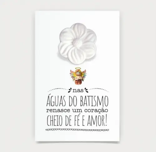 Cartão Batismo Personalizado c/ Aplique Sabonete Flor.