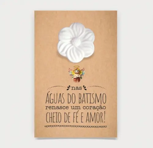 Cartão Batismo Personalizado c/ Aplique Sabonete Flor.
