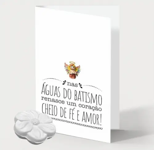 Cartão Batismo Personalizado c/ Aplique Sabonete Flor.