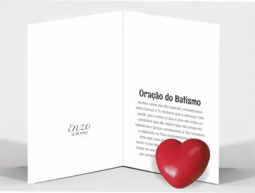 Cartão Batizado Personalizado c/ Aplique Sabonete Coração