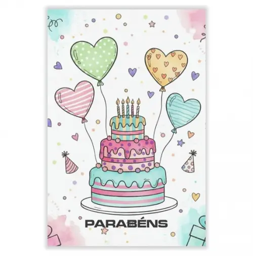 Cartão de Aniversário Personalizado. 10x15cm. Pct. c/ 12un