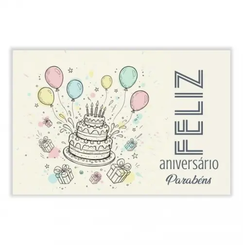 Cartão de Aniversário Personalizado. 10x15cm. Pct. c/ 12un