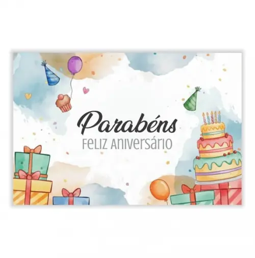 Cartão de Aniversário Personalizado. 10x15cm. Pct. c/ 12un