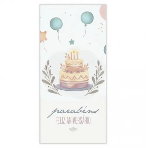 Cartão de Aniversário Personalizado. 10x21cm. Pct. c/ 12un