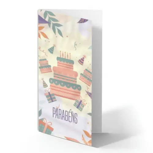 Cartão de Aniversário Personalizado. 10x21cm. Pct. c/ 12un