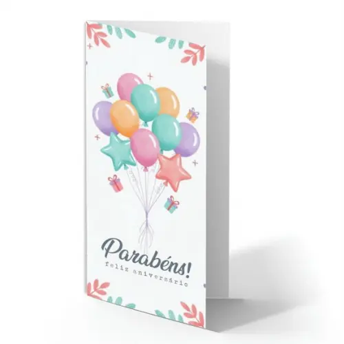 Cartão de Aniversário Personalizado. 10x21cm. Pct. c/ 12un