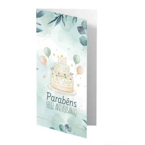 Cartão de Aniversário Personalizado. 10x21cm. Pct. c/ 12un