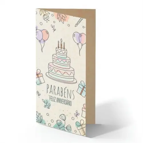 Cartão de Aniversário Personalizado. 10x21cm. Pct. c/ 12un