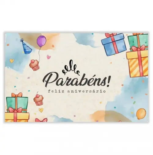Cartão de Aniversário Personalizado. 12x19cm. Pct. c/ 12un