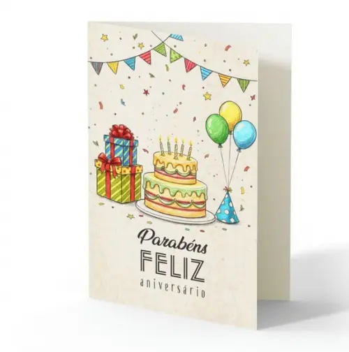 Cartão de Aniversário Personalizado. 12x19cm. Pct. c/ 12un