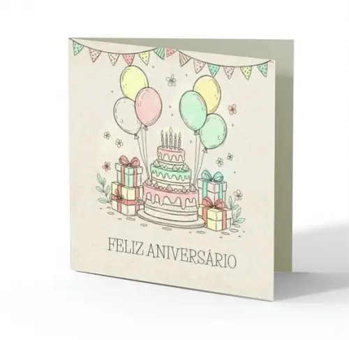Cartão de Aniversário Personalizado. 15x15cm. Pct. c/ 12un