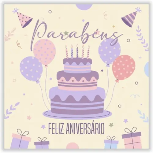 Cartão de Aniversário Personalizado. 15x15cm. Pct. c/ 12un