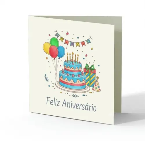 Cartão de Aniversário Personalizado. 15x15cm. Pct. c/ 12un