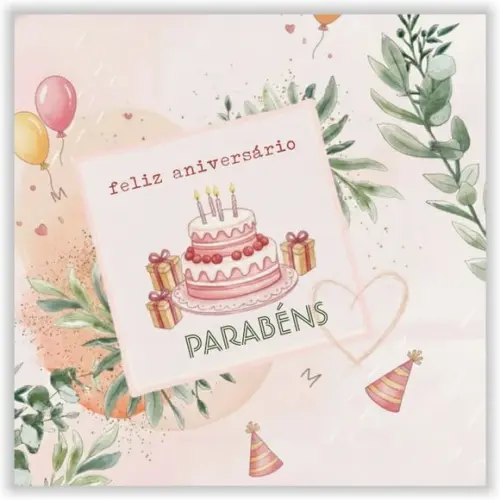 Cartão de Aniversário Personalizado. 15x15cm. Pct. c/ 12un