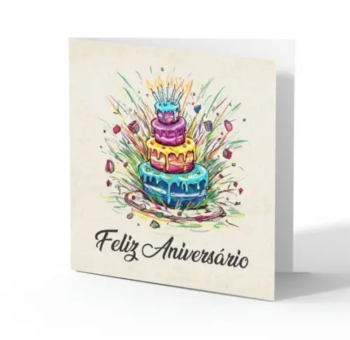 Cartão de Aniversário Personalizado. 15x15cm. Pct. c/ 12un