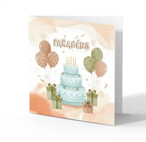 Cartão de Aniversário Personalizado. 15x15cm. Pct. c/ 12un