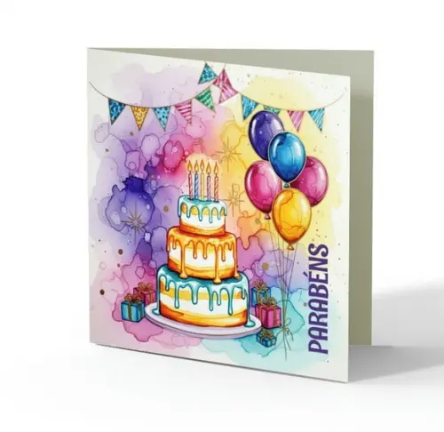 Cartão de Aniversário Personalizado. 15x15cm. Pct. c/ 12un