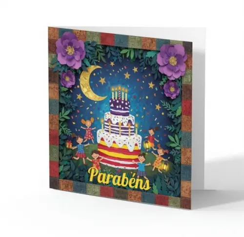 Cartão de Aniversário Personalizado. 15x15cm. Pct. c/ 12un