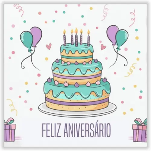 Cartão de Aniversário Personalizado. 15x15cm. Pct. c/ 12un