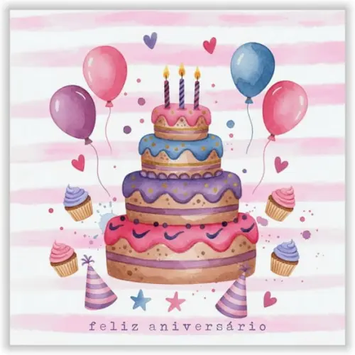 Cartão de Aniversário Personalizado. 15x15cm. Pct. c/ 12un