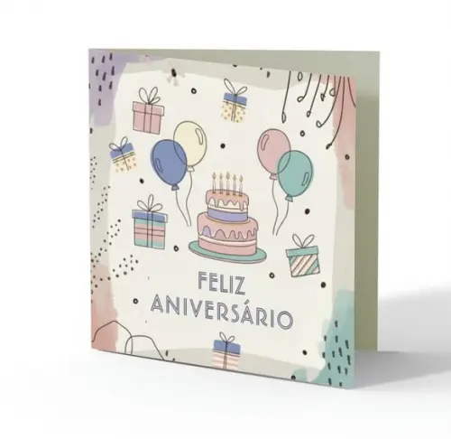 Cartão de Aniversário Personalizado. 15x15cm. Pct. c/ 12un