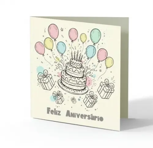 Cartão de Aniversário Personalizado. 15x15cm. Pct. c/ 12un
