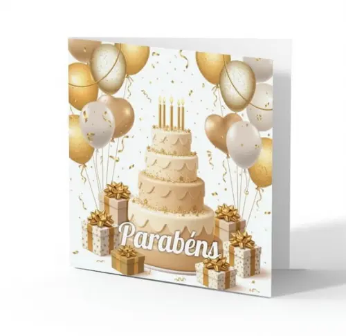 Cartão de Aniversário Personalizado. 15x15cm. Pct. c/ 12un