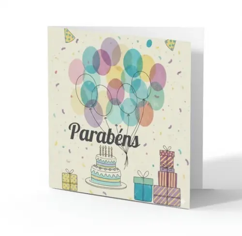 Cartão de Aniversário Personalizado. 15x15cm. Pct. c/ 12un