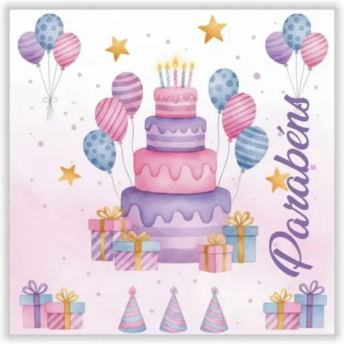Cartão de Aniversário Personalizado. 15x15cm. Pct. c/ 12un