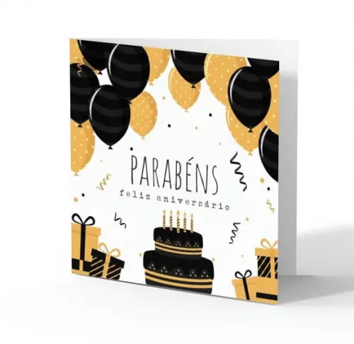 Cartão de Aniversário Personalizado. 15x15cm. Pct. c/ 12un