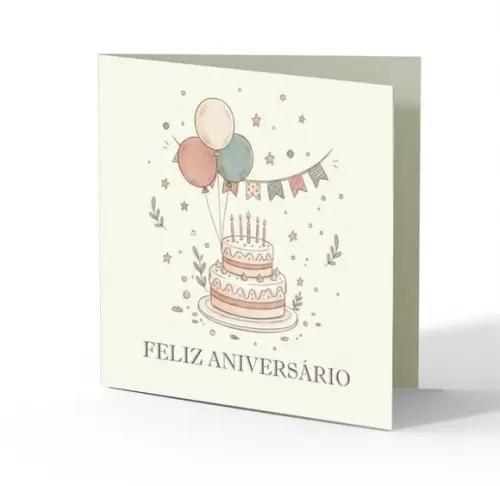 Cartão de Aniversário Personalizado. 15x15cm. Pct. c/ 12un