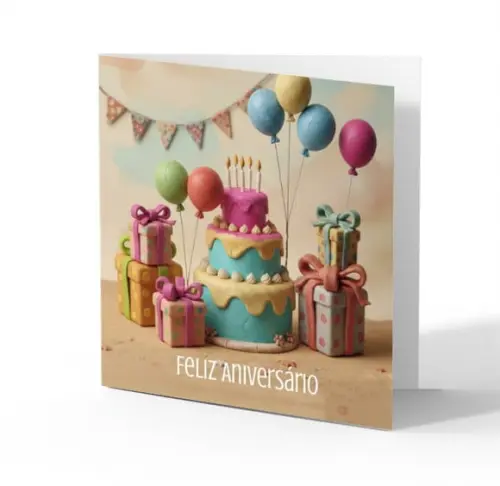 Cartão de Aniversário Personalizado. 15x15cm. Pct. c/ 12un