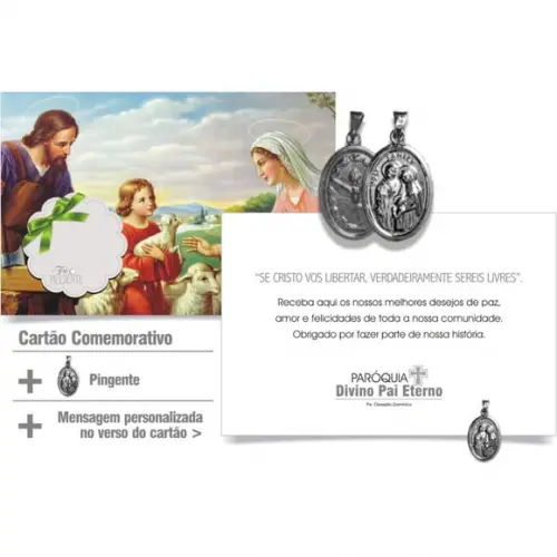 CARTÃO DE FELICITAÇÕES PERSONALIZADO + PINGENTE + ENVELOPE.