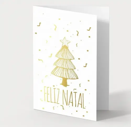 Cartão de Natal Person. com Dobra, Hotstamp Dourado 30-008