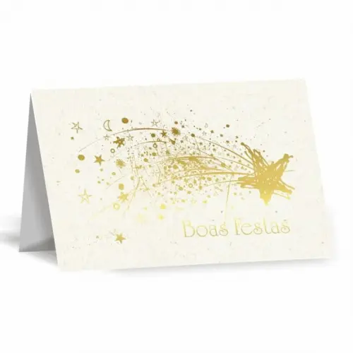 Cartão de natal personalizado com dobra, hotstamp dourado