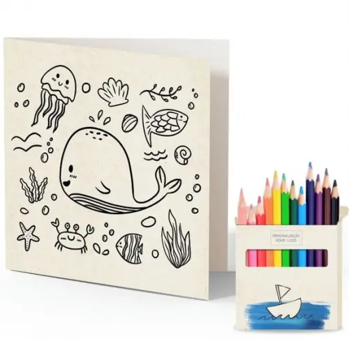 Cartão de Pintar + Lápis de Cor, Personalizados. Barquinho.