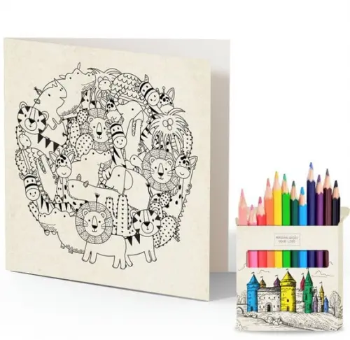 Cartão de Pintar + Lápis de Cor, Personalizados. Castelo.