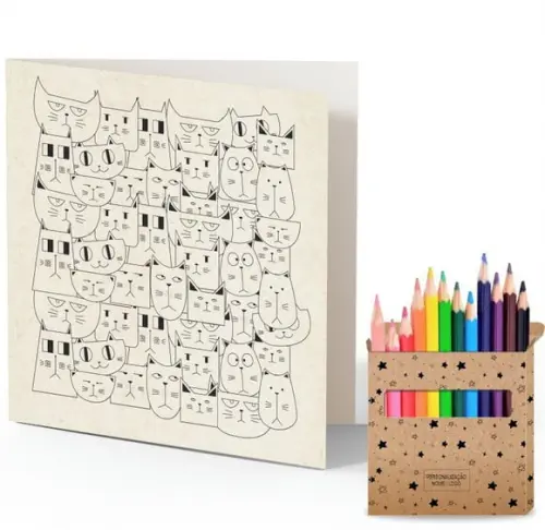 Cartão de Pintar + Lápis de Cor, Personalizados. Estrelas.