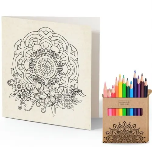 Cartão de Pintar + Lápis de Cor, Personalizados. Mandala.