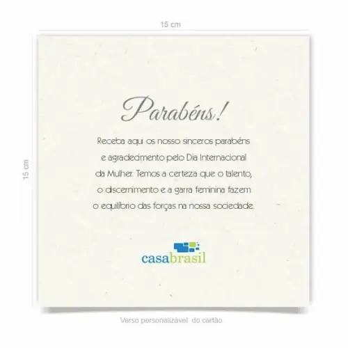 Cartão Dia Internacional da Mulher, com dobra, quadrado.
