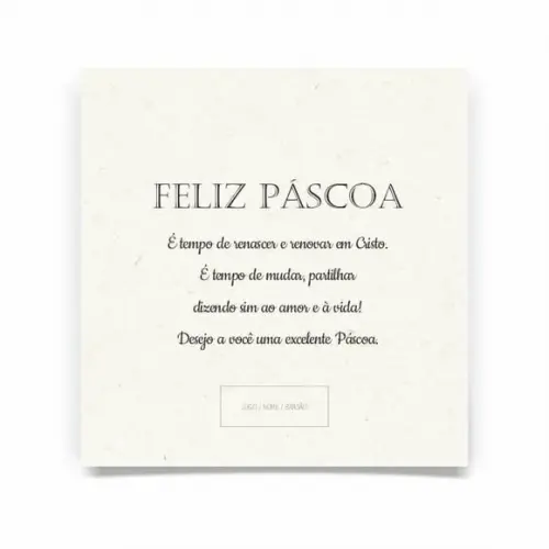Cartão Feliz Páscoa, com dobra, quadrado.