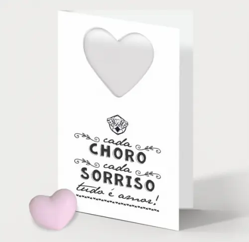 Cartão Maternidade Person. c/ Aplique Mini Coração Rosa