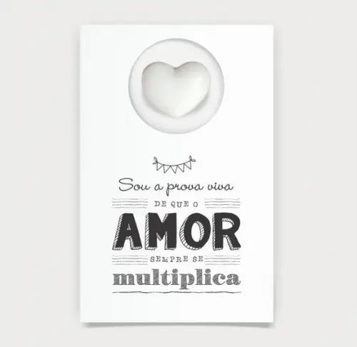 Cartão Maternidade Person. c/ Aplique Mini Coração Branco