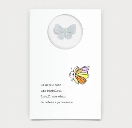 Cartão Maternidade Personalizado c/ Aplique Borboleta.