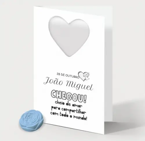 Cartão Maternidade Personalizado c/ Aplique Mini Flor Azul.