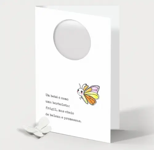Cartão Maternidade Personalizado c/ Aplique Borboleta.