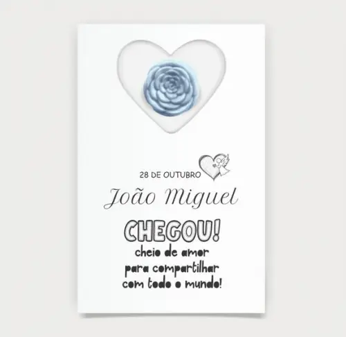 Cartão Maternidade Personalizado c/ Aplique Mini Flor Azul.