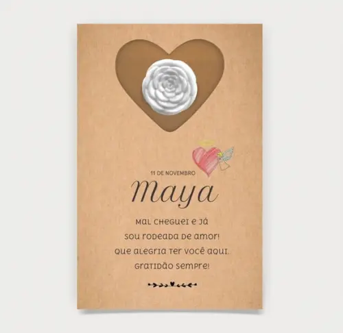 Cartão Maternidade Personalizado c/ Aplique Mini Flor Branca