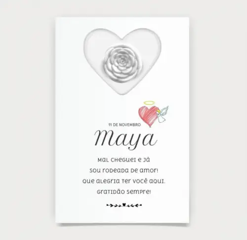 Cartão Maternidade Personalizado c/ Aplique Mini Flor Branca