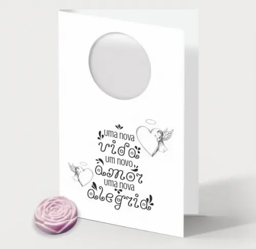 Cartão Maternidade Personalizado c/ Aplique Mini Flor Rosa.